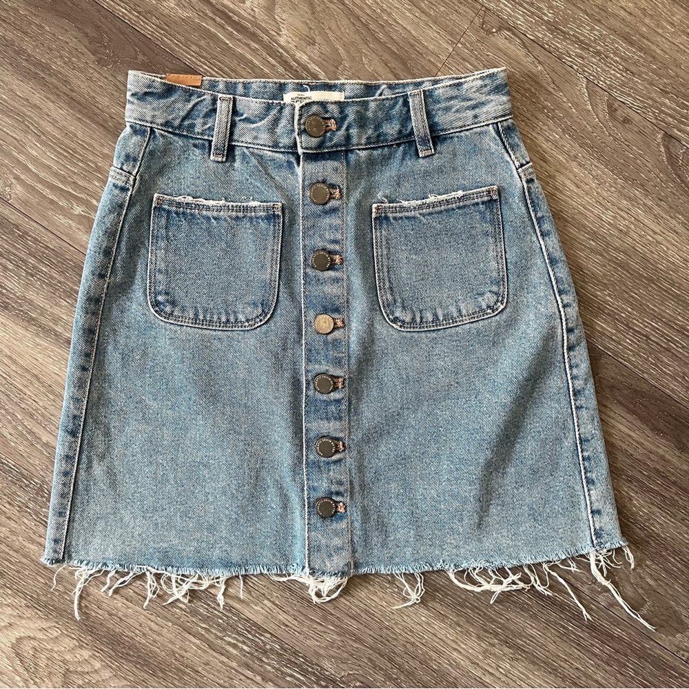 Zara Blue Denim A-Line Skirt with Button Detail